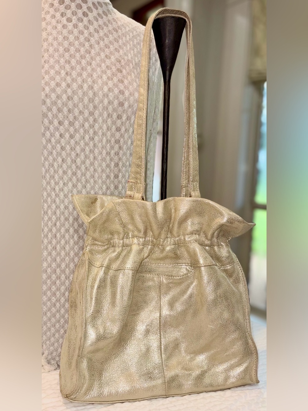 HOBO Caliber Metallic Gold Leather Shoulder Bag EUC 🌟HOLIDAY Season Ready&Clean